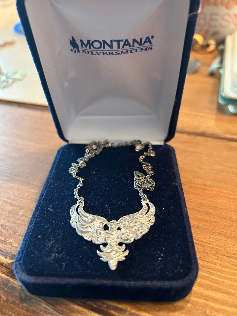 Montana Silversmiths Silver Phenix Engraved Necklace